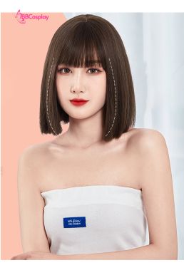 Tóc Giả Nâu Socola Mái Ngang Dài Ngang Vai