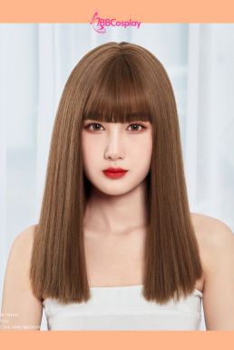 Tóc Giả Nâu Hạt Dẻ Mái Ngang Dài Qua Vai