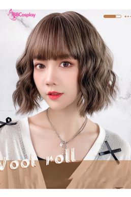 Tóc Giả Nâu Cà Phê Mái Ngang Tóc Gợn Sóng Nhẹ