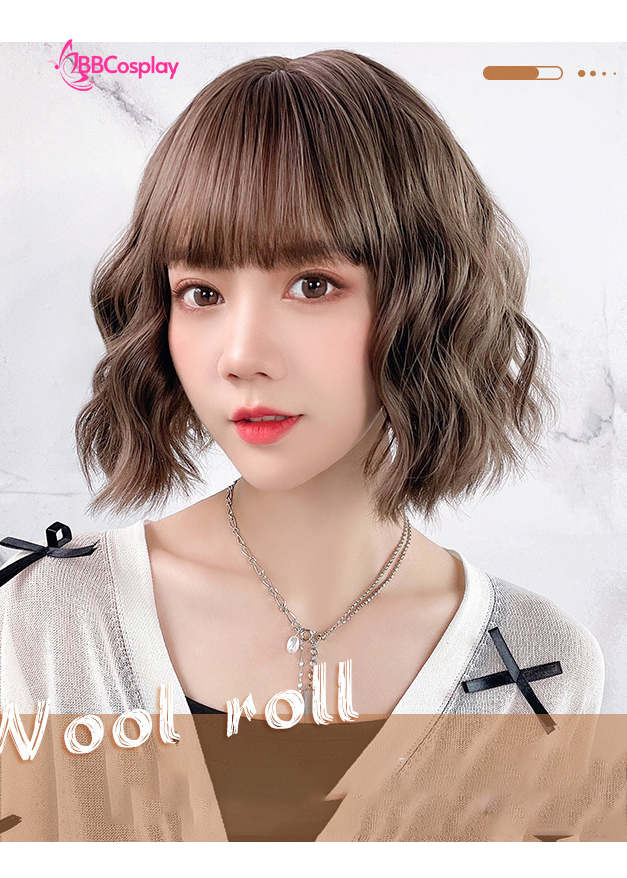 Tóc Giả Nâu Cà Phê Mái Ngang Tóc Gợn Sóng Nhẹ