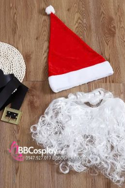 Trang Phục Ông Già Noel Vải Nhung Viền Lông 7Cm - Combo 7 Món