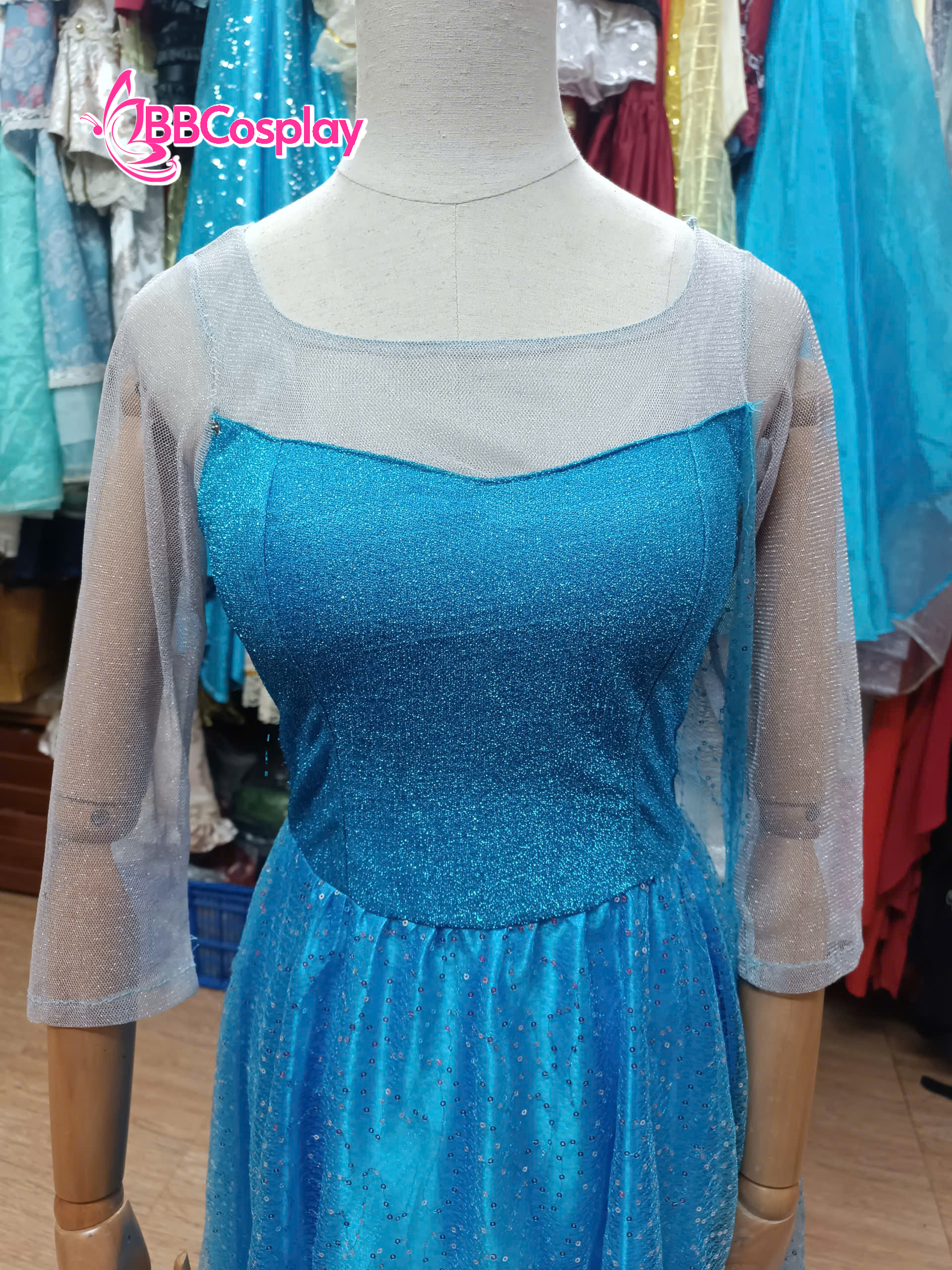 Đầm Nữ Hoàng Băng Giá Elsa Dạng Đầm Xoè Vải Kim Sa - HÀNG SHOP MAY