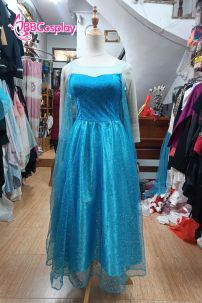 Đầm Nữ Hoàng Băng Giá Elsa Dạng Đầm Xoè Vải Kim Sa Xanh Nhạt - HÀNG SHOP MAY