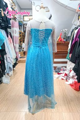 Đầm Nữ Hoàng Băng Giá Elsa Dạng Đầm Xoè Vải Kim Sa Xanh Nhạt - HÀNG SHOP MAY