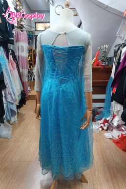 Đầm Nữ Hoàng Băng Giá Elsa Dạng Đầm Xoè Vải Kim Sa Xanh Nhạt - HÀNG SHOP MAY