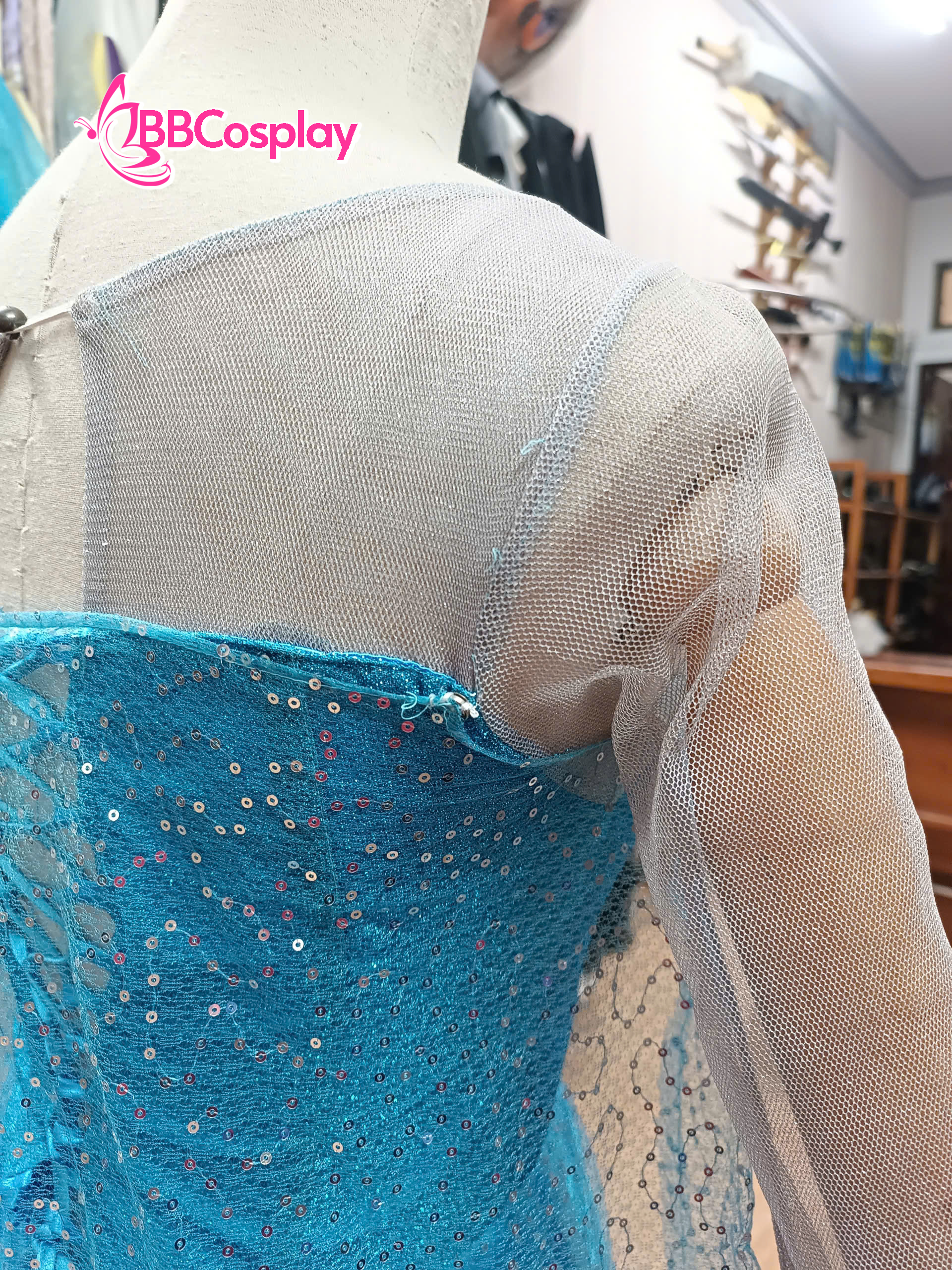 Đầm Nữ Hoàng Băng Giá Elsa Dạng Đầm Xoè Vải Kim Sa Xanh Nhạt - HÀNG SHOP MAY