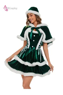 Đầm Giáng Sinh Kiểu Cây Thông Viền Lông Tươi Trẻ