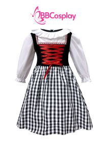 Đầm Hoá Trang Cô Bé Quàng Khăn Đỏ Váy Caro Đáng Yêu Cho Bé