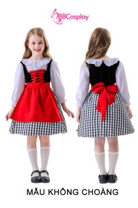 Đầm Hoá Trang Cô Bé Quàng Khăn Đỏ Váy Caro Đáng Yêu Cho Bé