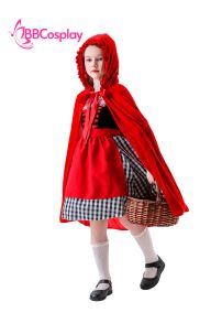 Đầm Hoá Trang Cô Bé Quàng Khăn Đỏ Váy Caro Đáng Yêu Cho Bé