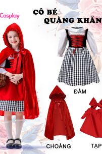 Đầm Hoá Trang Cô Bé Quàng Khăn Đỏ Váy Caro Đáng Yêu Cho Bé