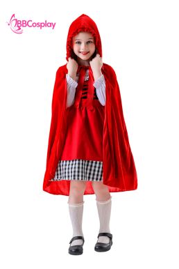 Đầm Hoá Trang Cô Bé Quàng Khăn Đỏ Váy Caro Đáng Yêu Cho Bé