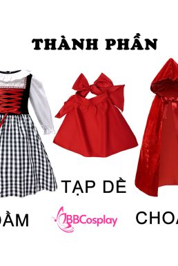 Đầm Hoá Trang Cô Bé Quàng Khăn Đỏ Váy Caro Đáng Yêu Cho Bé