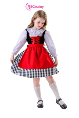 Đầm Hoá Trang Cô Bé Quàng Khăn Đỏ Váy Caro Đáng Yêu Cho Bé