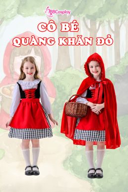 Đầm Hoá Trang Cô Bé Quàng Khăn Đỏ Váy Caro Đáng Yêu Cho Bé