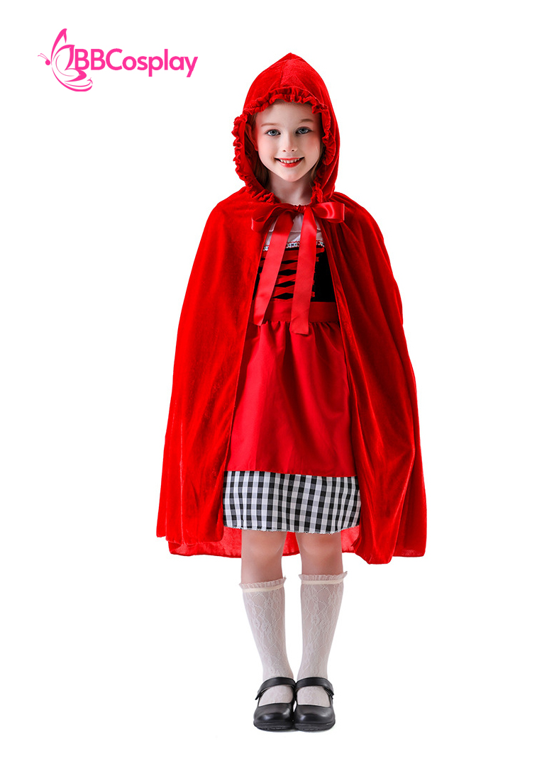 Đầm Hoá Trang Cô Bé Quàng Khăn Đỏ Váy Caro Đáng Yêu Cho Bé