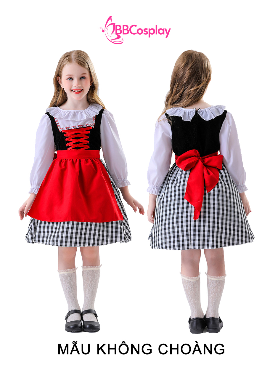 Đầm Hoá Trang Cô Bé Quàng Khăn Đỏ Váy Caro Đáng Yêu Cho Bé