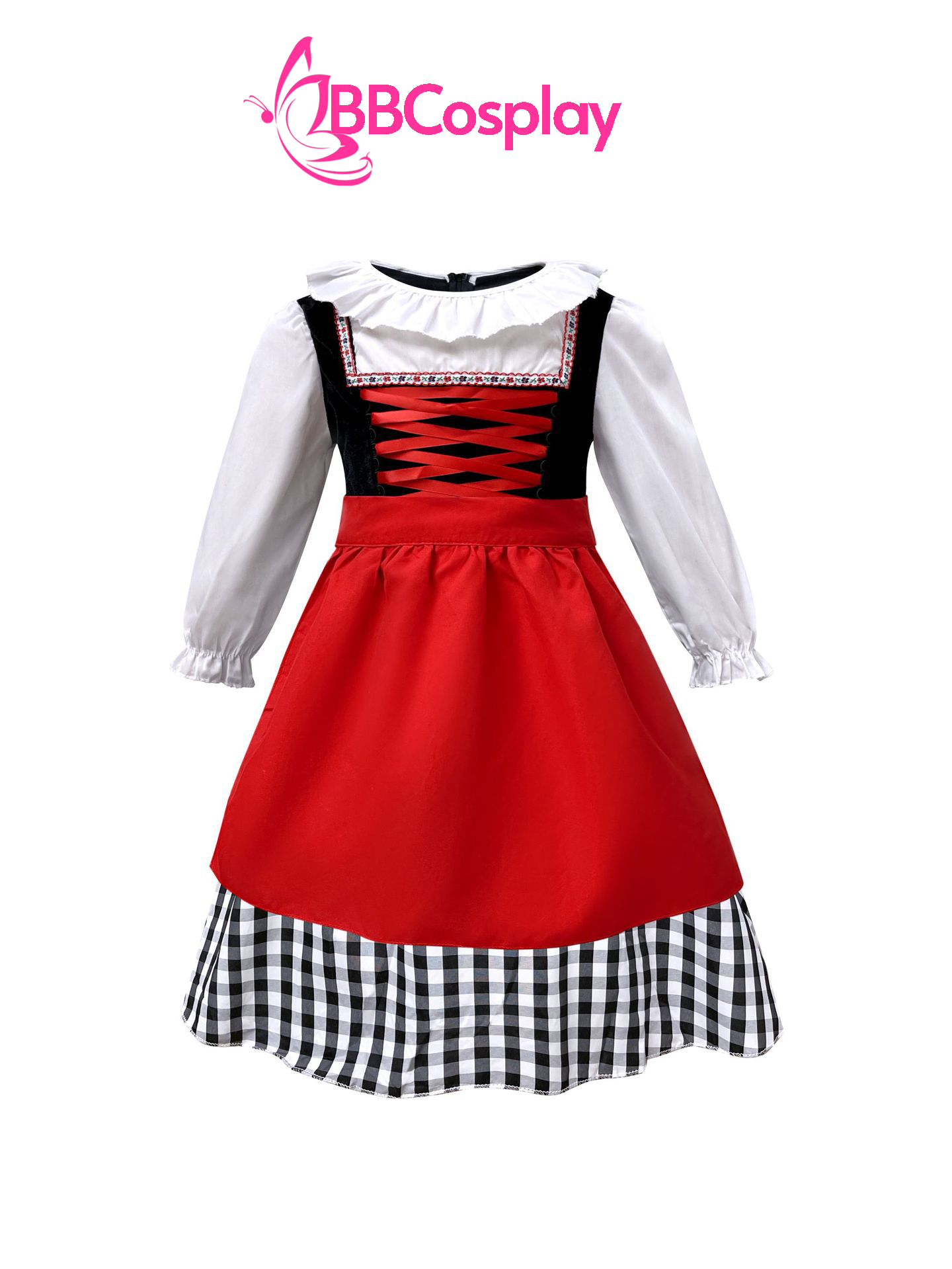 Đầm Hoá Trang Cô Bé Quàng Khăn Đỏ Váy Caro Đáng Yêu Cho Bé