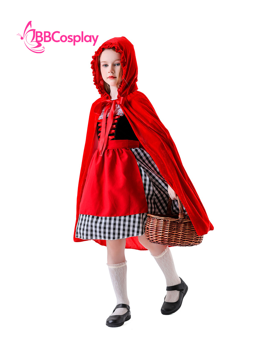 Đầm Hoá Trang Cô Bé Quàng Khăn Đỏ Váy Caro Đáng Yêu Cho Bé