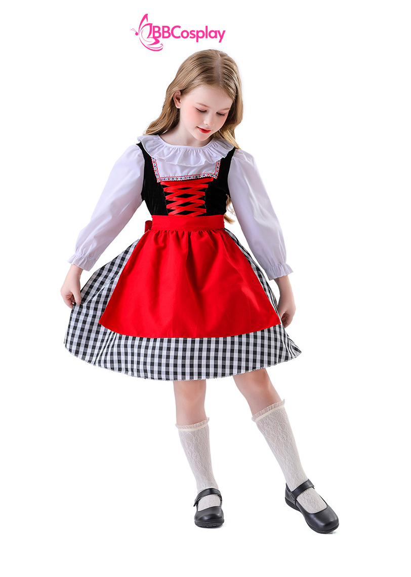 Đầm Hoá Trang Cô Bé Quàng Khăn Đỏ Váy Caro Đáng Yêu Cho Bé