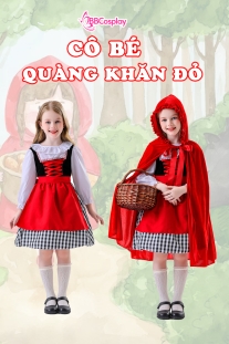 Đầm Hoá Trang Cô Bé Quàng Khăn Đỏ Váy Caro Đáng Yêu Cho Bé