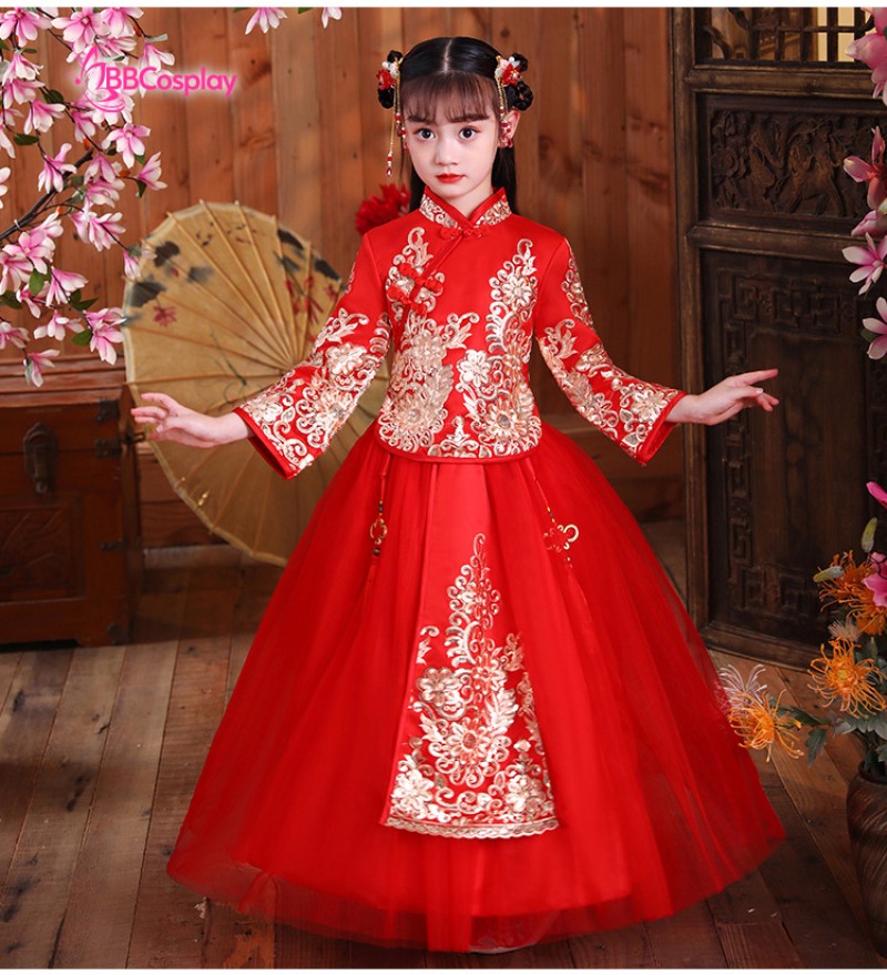 Đầm gấm sang trọng cho bé thích nổi bật