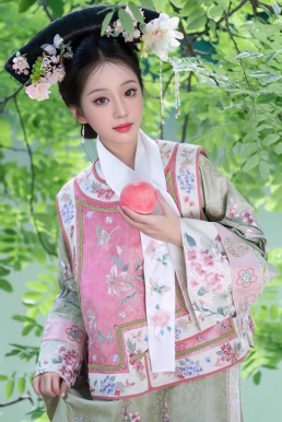 Trang Phục Mãn Thanh Tone Màu Pastel  - Áo Xanh Khoác Hồng