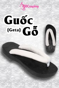 Guốc Gỗ Geta Bản Gỗ Đen Đế Thấp Quai Trắng