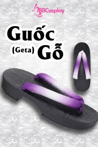 Guốc Gỗ Geta Bản Gỗ Nâu Đế Thấp Quai Tím Loan Màu