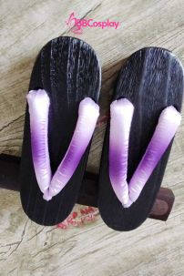 Guốc Gỗ Geta Bản Gỗ Nâu Đế Thấp Quai Tím Loan Màu