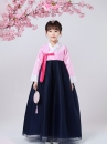 Hanbok Bé Gái Thêu Hoa Áo Hồng Váy Xanh Đậm