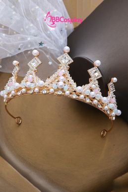 Vương Miện Tiara Công Chúa - Mẫu Vàng Đá Trắng Hình Thoi