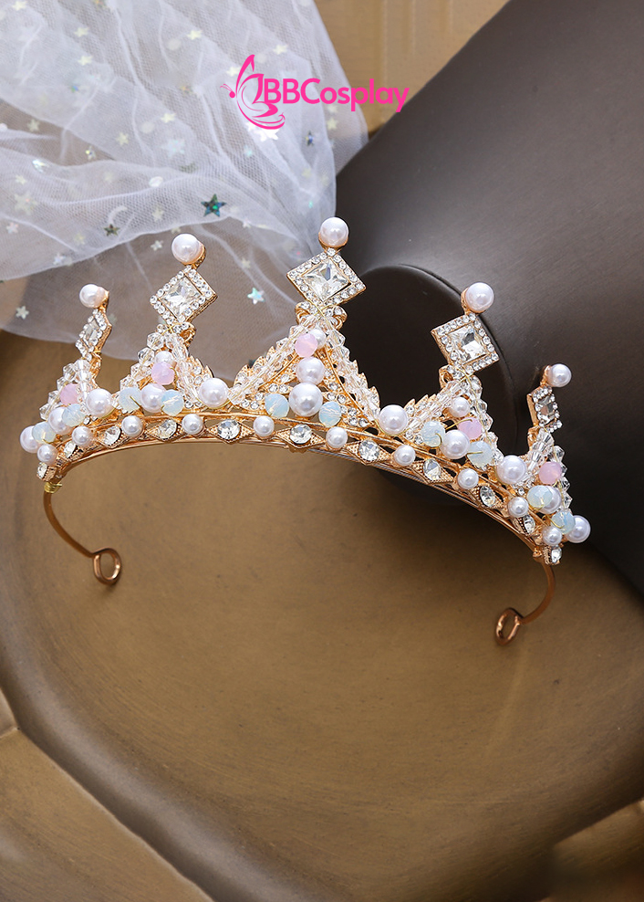 Vương Miện Tiara Công Chúa - Mẫu Vàng Đá Trắng Hình Thoi