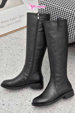 Giày Đen Da Cổ Cao Trơn Đế 3Cm - Size 39