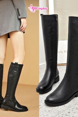 Giày Đen Da Cổ Cao Trơn Đế 3Cm - Size 39