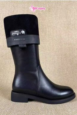 Giày Đen Da Cổ Cao Trơn Đế 3Cm - Size 39