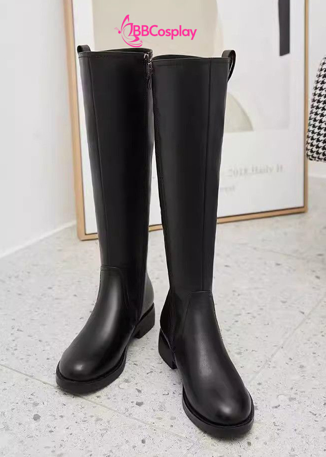 Giày Đen Da Cổ Cao Trơn Đế 3Cm - Size 39