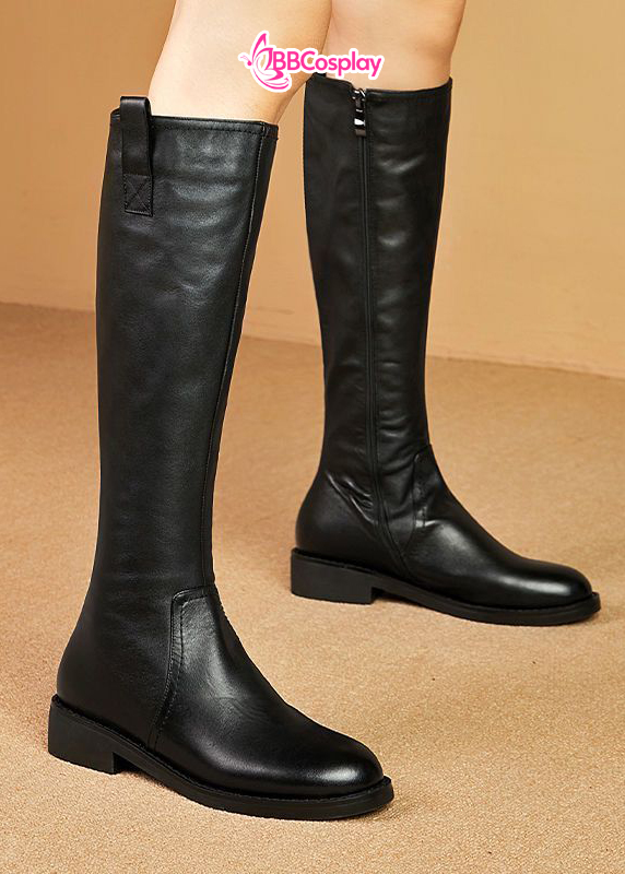 Giày Đen Da Cổ Cao Trơn Đế 3Cm - Size 39