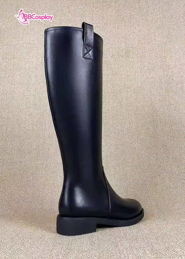 Giày Đen Da Cổ Cao Trơn Đế 3Cm - Size 39