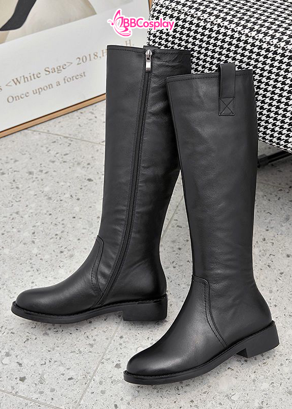 Giày Đen Da Cổ Cao Trơn Đế 3Cm - Size 39