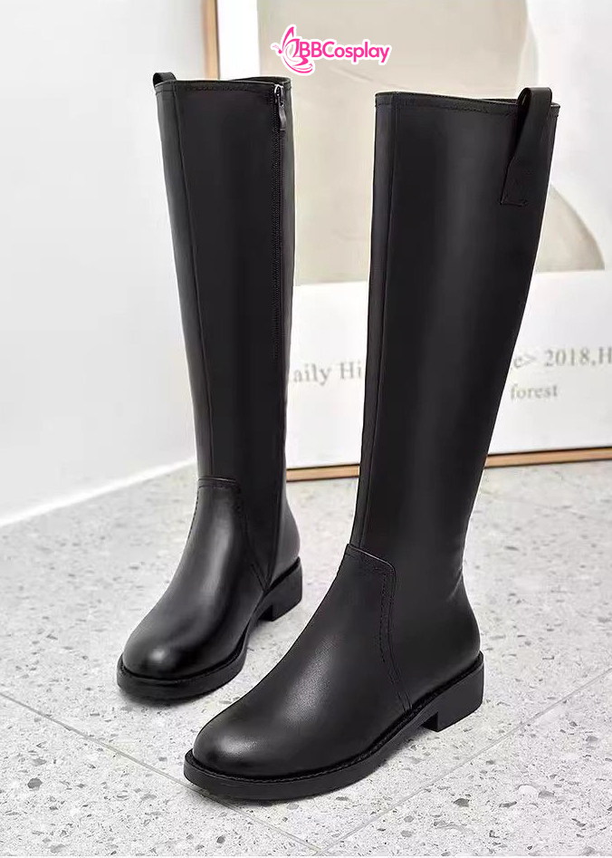 Giày Đen Da Cổ Cao Trơn Đế 3Cm - Size 39