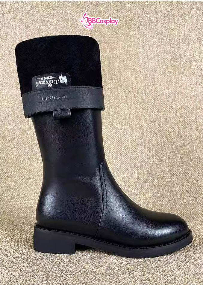 Giày Đen Da Cổ Cao Trơn Đế 3Cm - Size 39