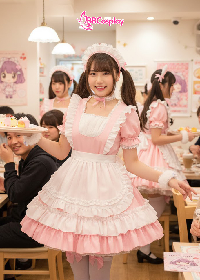 Đồ Nàng Hầu Maid Hồng Trắng