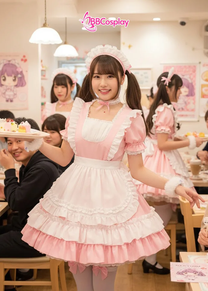 Đồ Nàng Hầu Maid Hồng Trắng