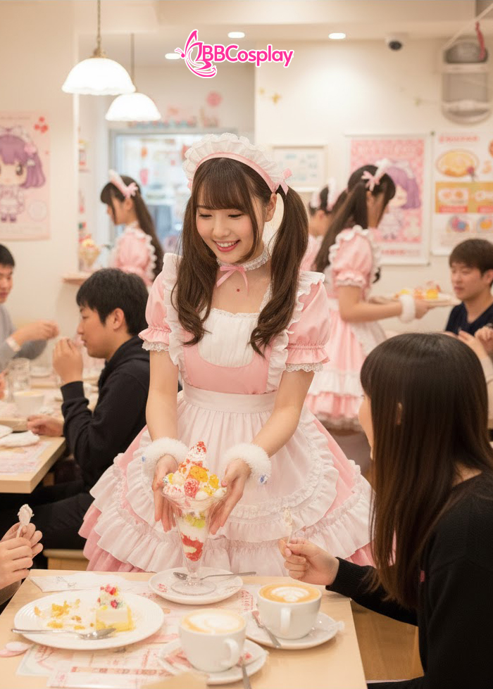 Đồ Nàng Hầu Maid Hồng Trắng