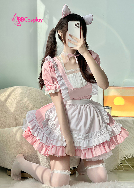 Đồ Nàng Hầu Maid Hồng Trắng