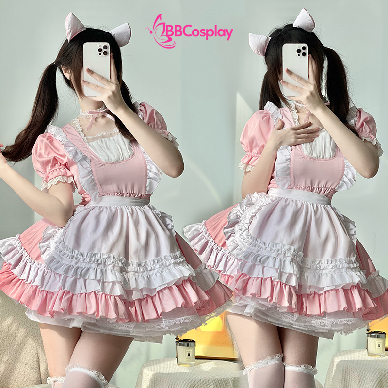 Đồ Nàng Hầu Maid Hồng Trắng