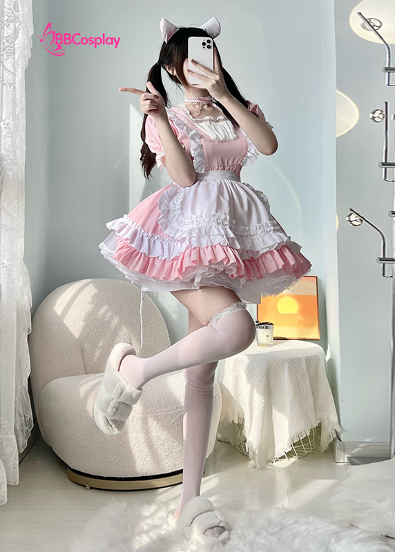 Đồ Nàng Hầu Maid Hồng Trắng