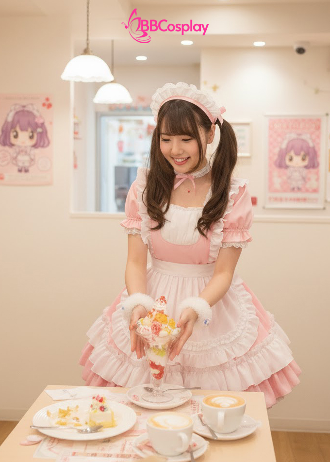 Đồ Nàng Hầu Maid Hồng Trắng