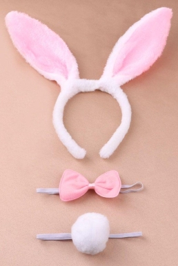 Băng Đô Tai Thỏ Kèm Đuôi Và Nơ, Phụ Kiện Trang Phục Dự Tiệc - Bunny Pink